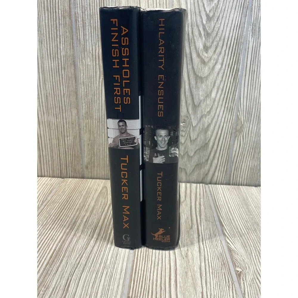 Tucker Max Book Lot A-holes Finish First Hilarity Ensues Lot of 2 Hardcover DJ